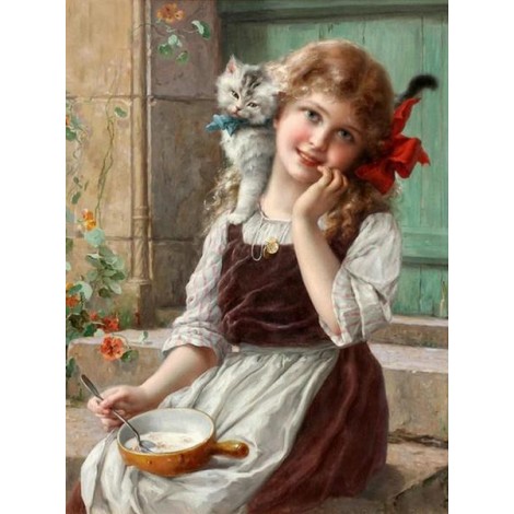 Little Girl with Kitten by Emil Vernon