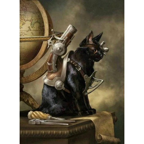 Steampunk Cat and Gun Diamond Painting