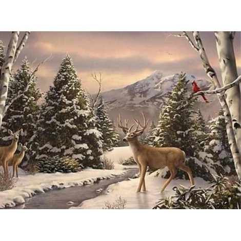 Snowy Trees & Winter Deer