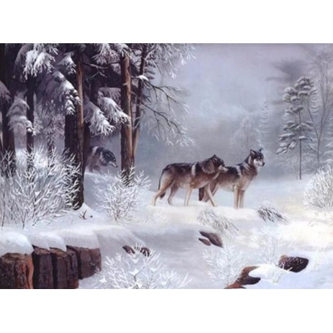 Snow Wolves Coming Out of Forest