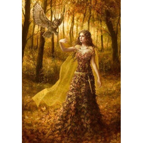 Owl Lady in the Autumn Forest