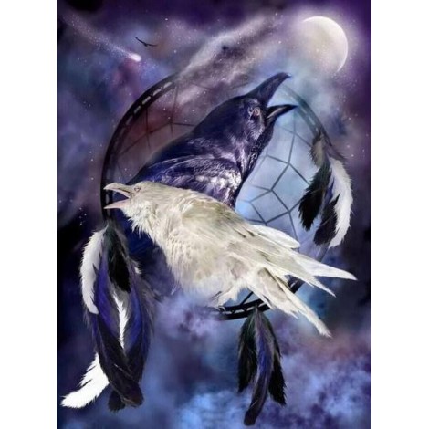 White & Black Raven Dream Catcher