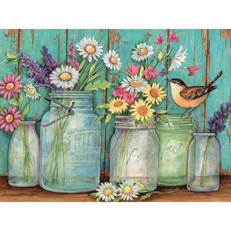 Flowers & Sparrow Diamond Painting Kit