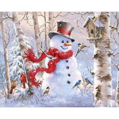 Snow Man & Bird House Diamond Painting